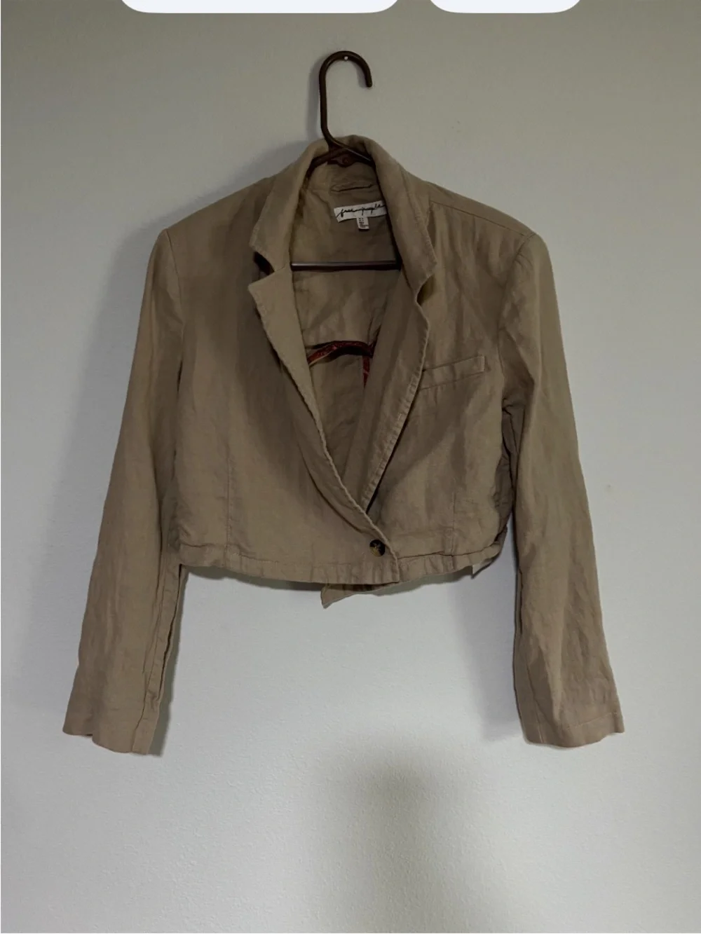 Free People Beige Linen-Blend Tailored Blazer size 10